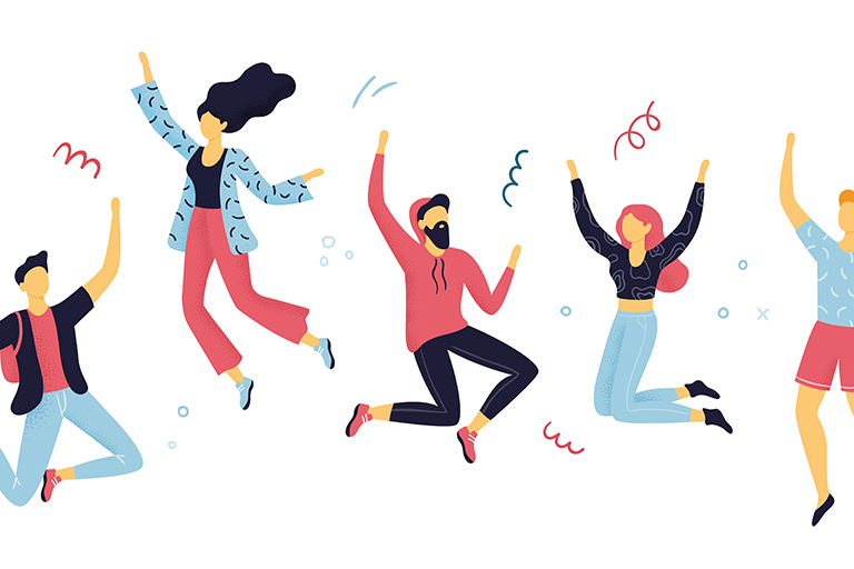 Illustration of young people jumping in clebration