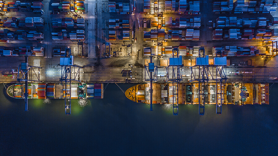 Cargo container ship at industrial port