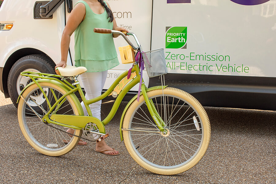 A bicycle and FedEx zero-emission all-electric vehicle