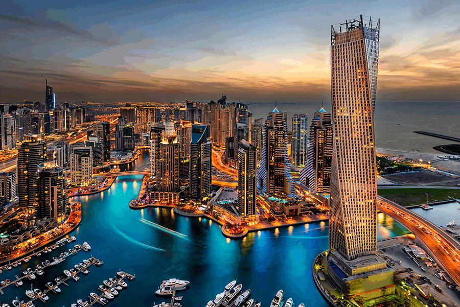 Night-time view of Dubai cityscape
