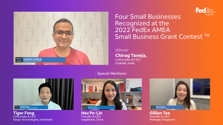 Four headshots of business owners on webinar screen