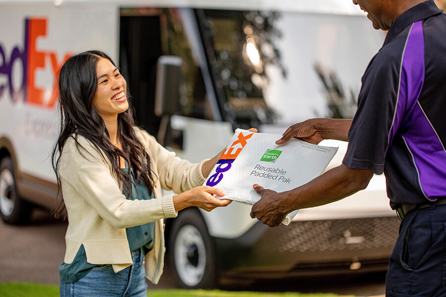 FedEx reusable package on grass