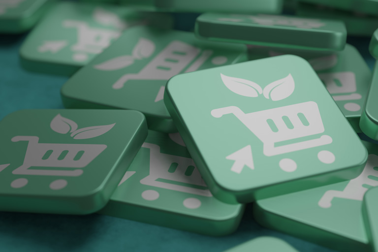 Green-scattered-tiles-with-shopping-basket-icons-mobile