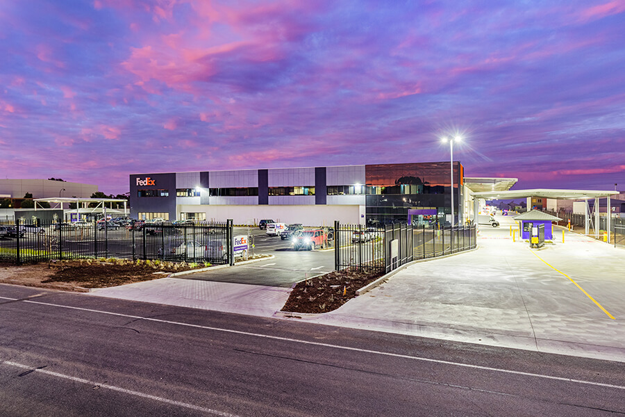 The new FedEx Adelaide gateway at sunset