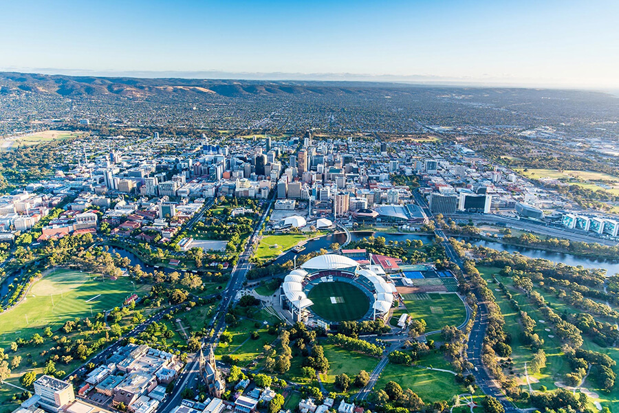 An aerial shot of Adelaide’s CBD