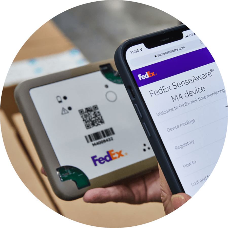FedEx SenseAware device tracks data shown on mobile app