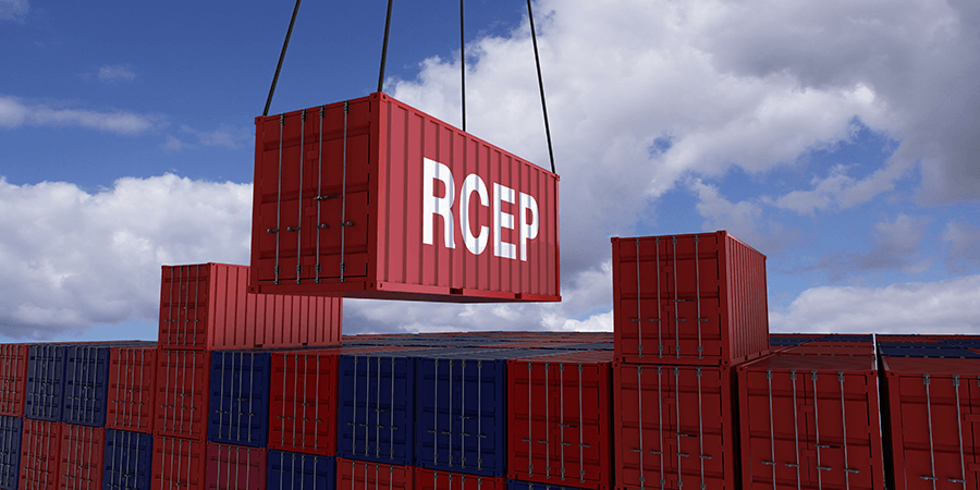 Shipping container with the word RCEP on it