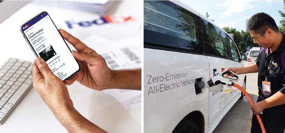 FedEx employee charges all-electric zero emission vehicle