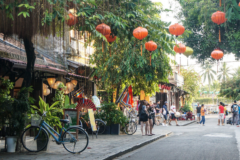 Vibrant city street with people in Vietnam