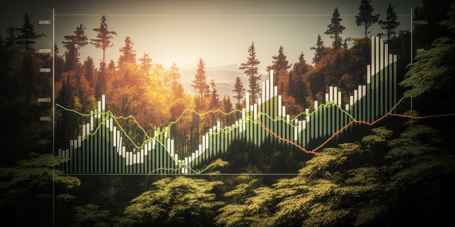 Visual data charts in green forest