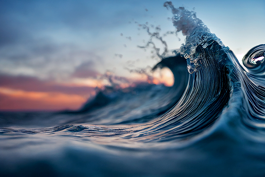 Ocean wave at sunset