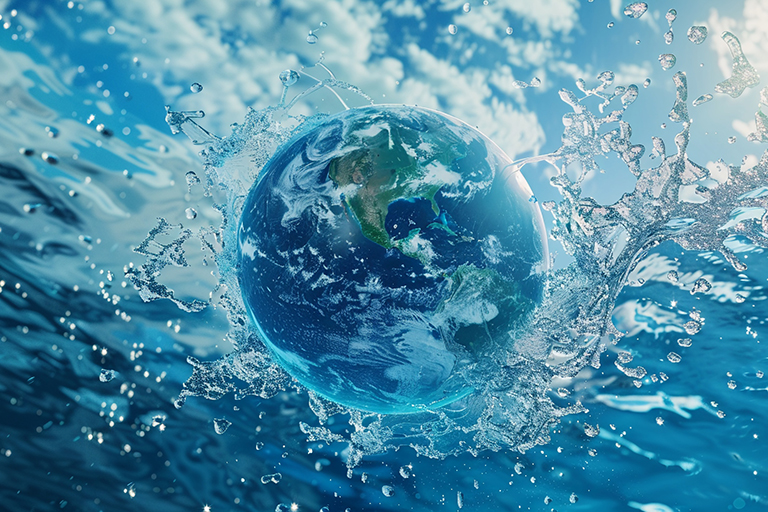 Planet Earth globe in ocean water