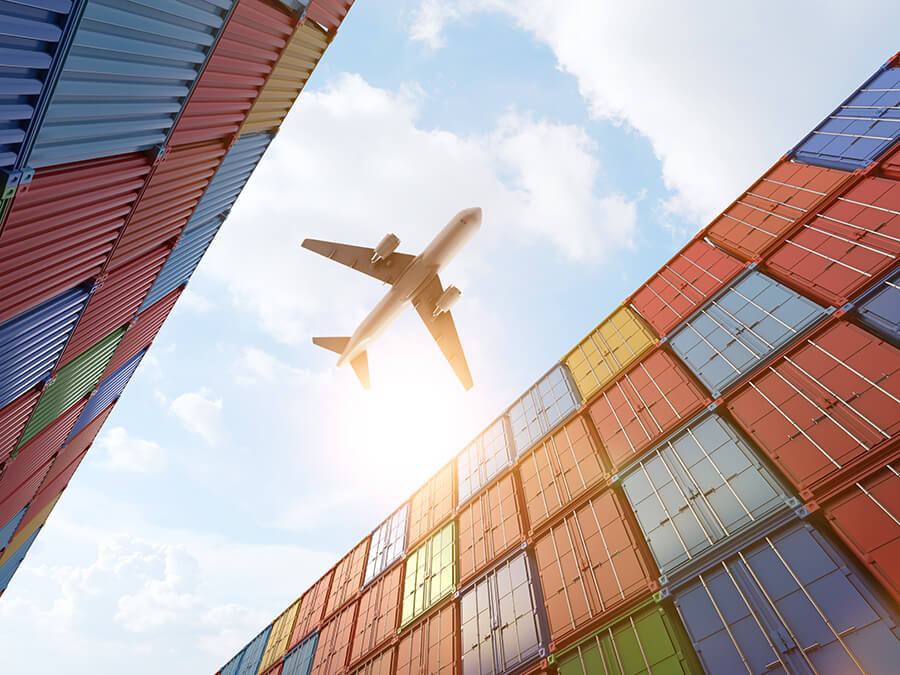 Low flying plane over shipping container