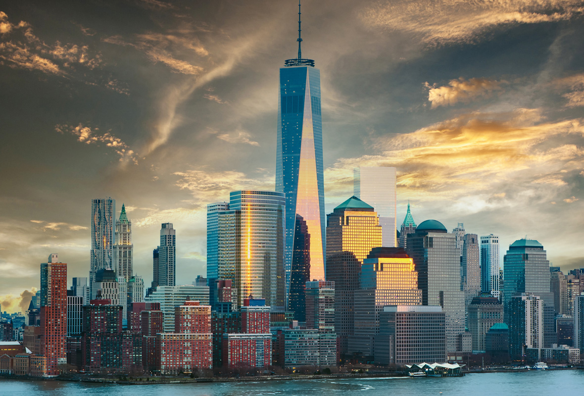 New York City Manhattan skyline at sunset